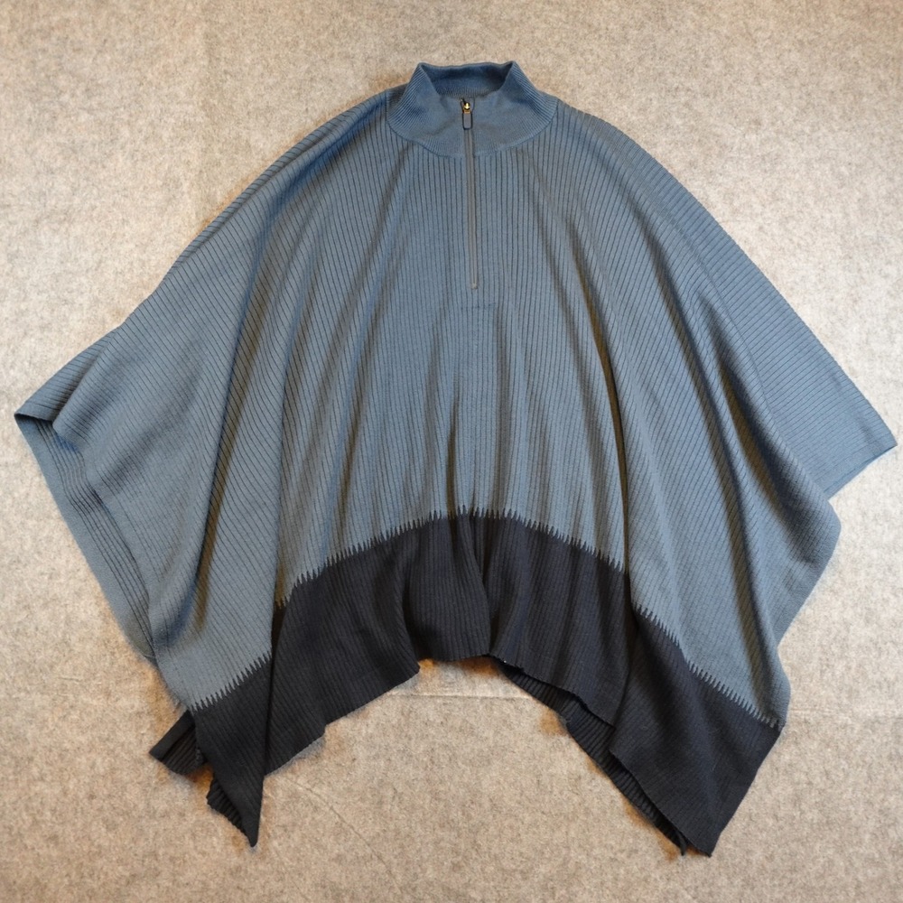 Lululemon Poncho Women One Size Blue On The Go Merino Wool Colorblock Zip Ribbed